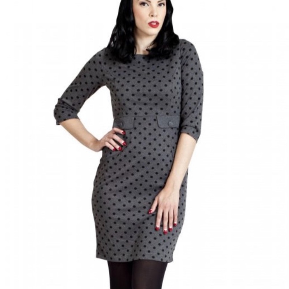 Lindy Bop Sheath Dress Polka Dot Gray